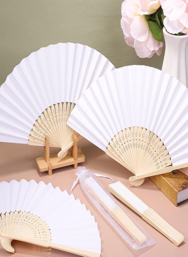 MCEAST 60 Pieces Wedding Handheld Paper Fans White Bamboo Folding Paper Fans with 60 Organza Bags Foldable Cool Wedding Favors Wedding Fans for Guests Party Favors DIY Decoration - Image 4